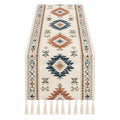 Chemin de Table Bohème Motifs Géométriques avec Franges - Beige/Motifs Multicolores