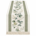 Chemin de table feuillage 180x33 cm vert/beige avec franges