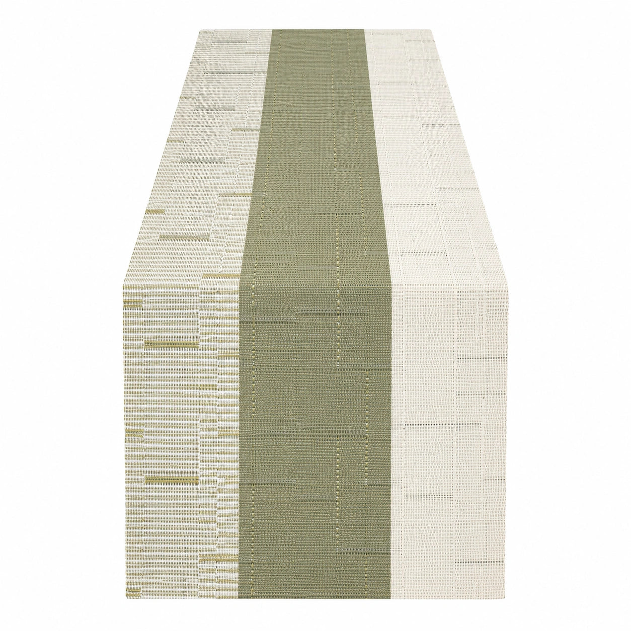 Chemin de table rayé vert olive et crème 35 cm