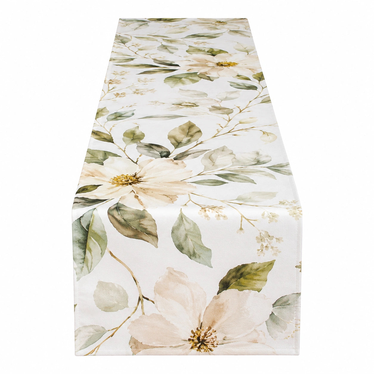 Chemin de table floral imprimé blanc et vert