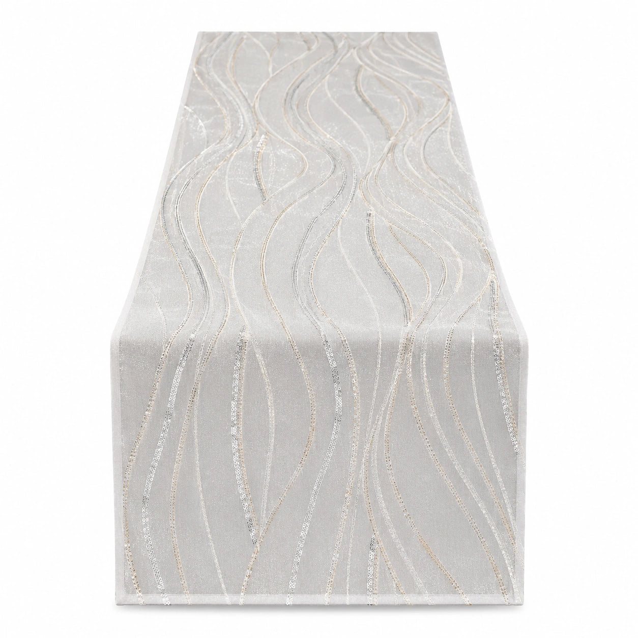 Chemin de Table Décoratif Brodé 180x40 cm Gris Clair