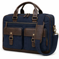 Sacoche Ordinateur Portable Bleu Marine et Marron avec Bandoulière