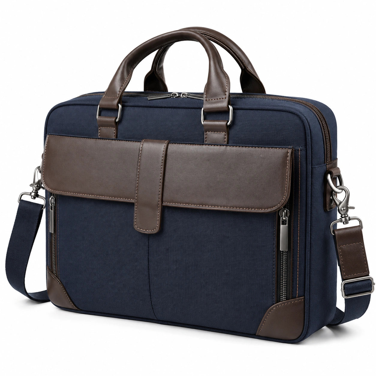 Sacoche pour Ordinateur Portable en Bleu Marine et Marron