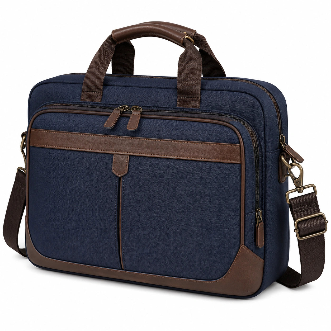 Sacoche pour ordinateur portable bleu marine et marron avec bandoulière