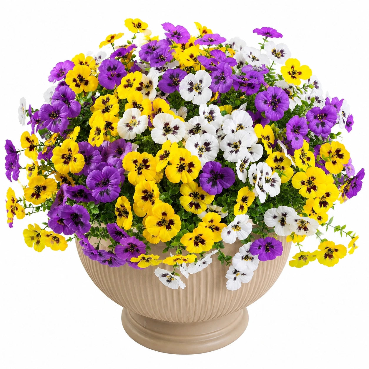 Viole del Pensiero Artificiali in Vaso Decorativo Colori Giallo Viola Bianco