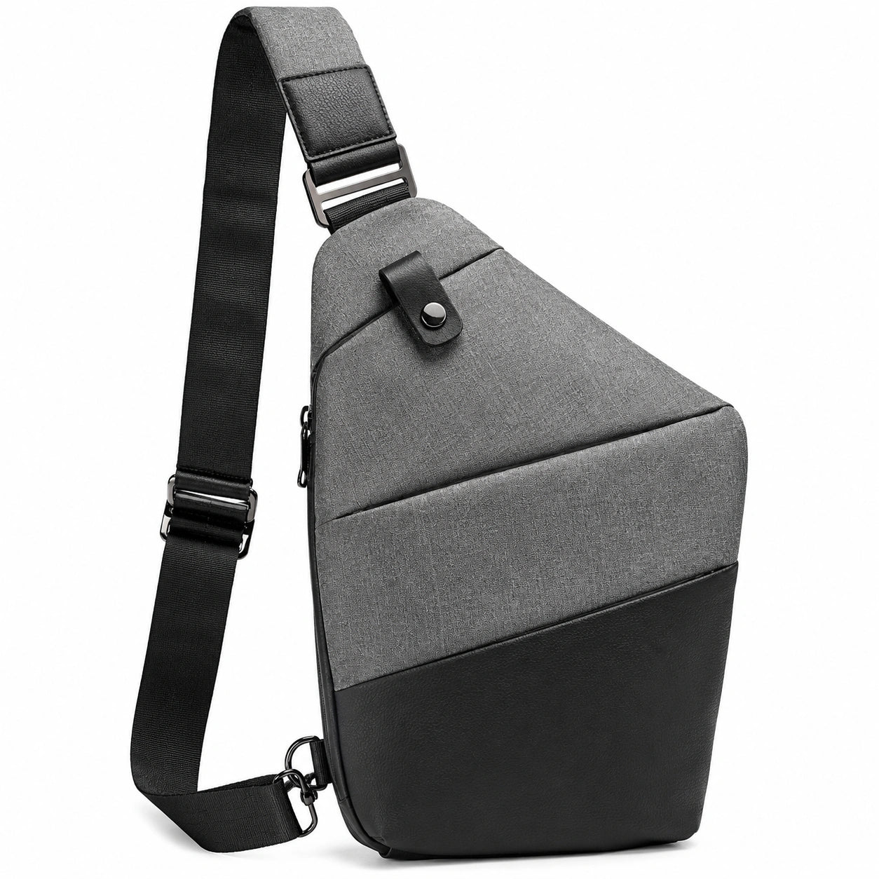 Sacoche bandoulière sportive gris et noir avec poches multiples