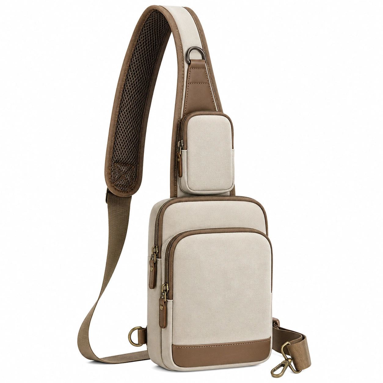 Sacoche Bandoulière Verticale Beige et Marron - 6L