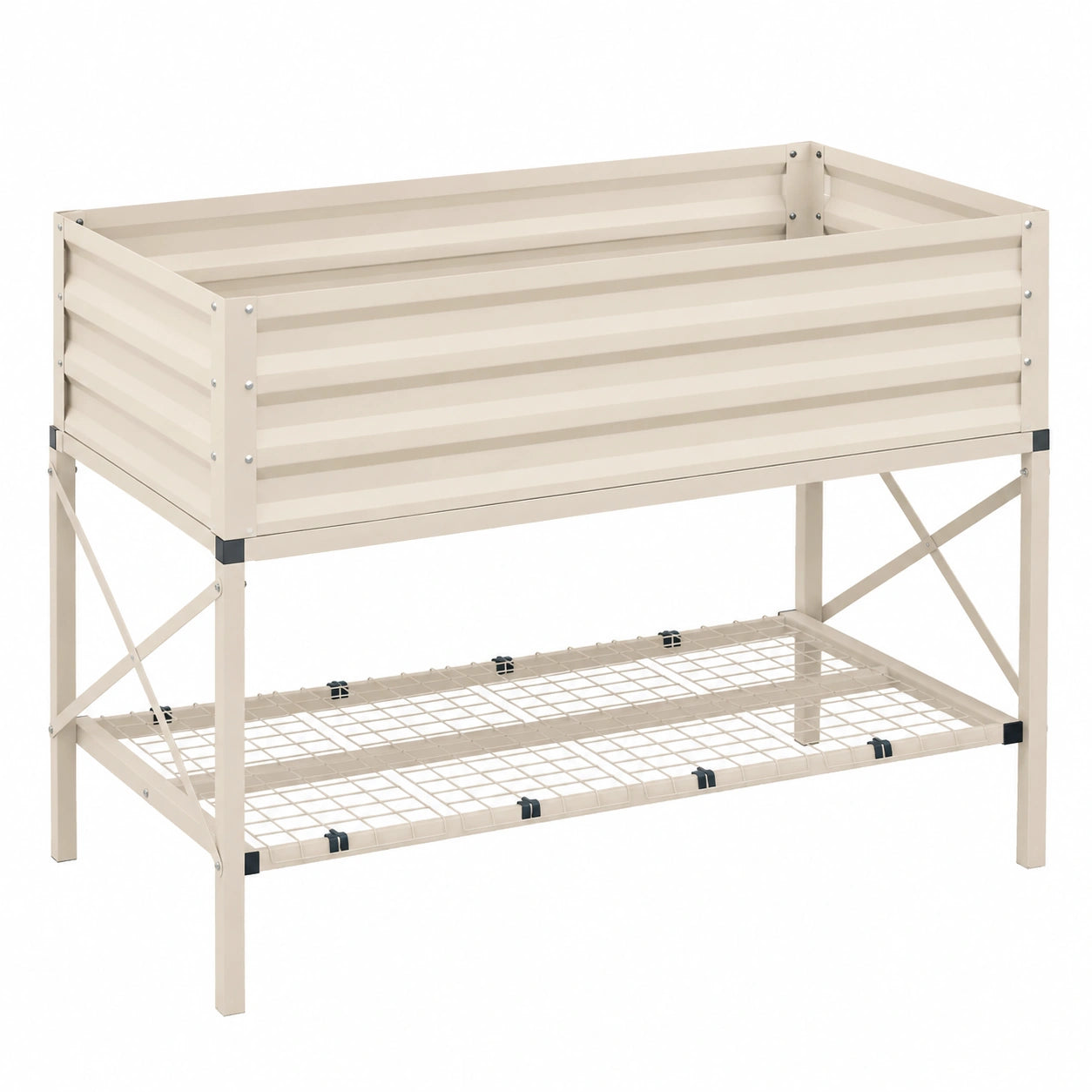Fioriera Rialzata con Ripiano In Metallo Beige