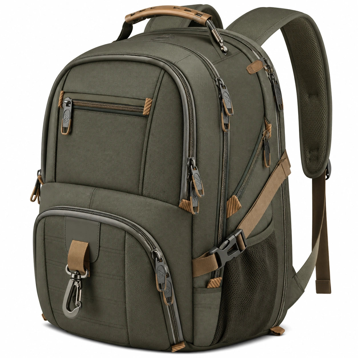 Grand sac à dos vert avec compartiments multiples