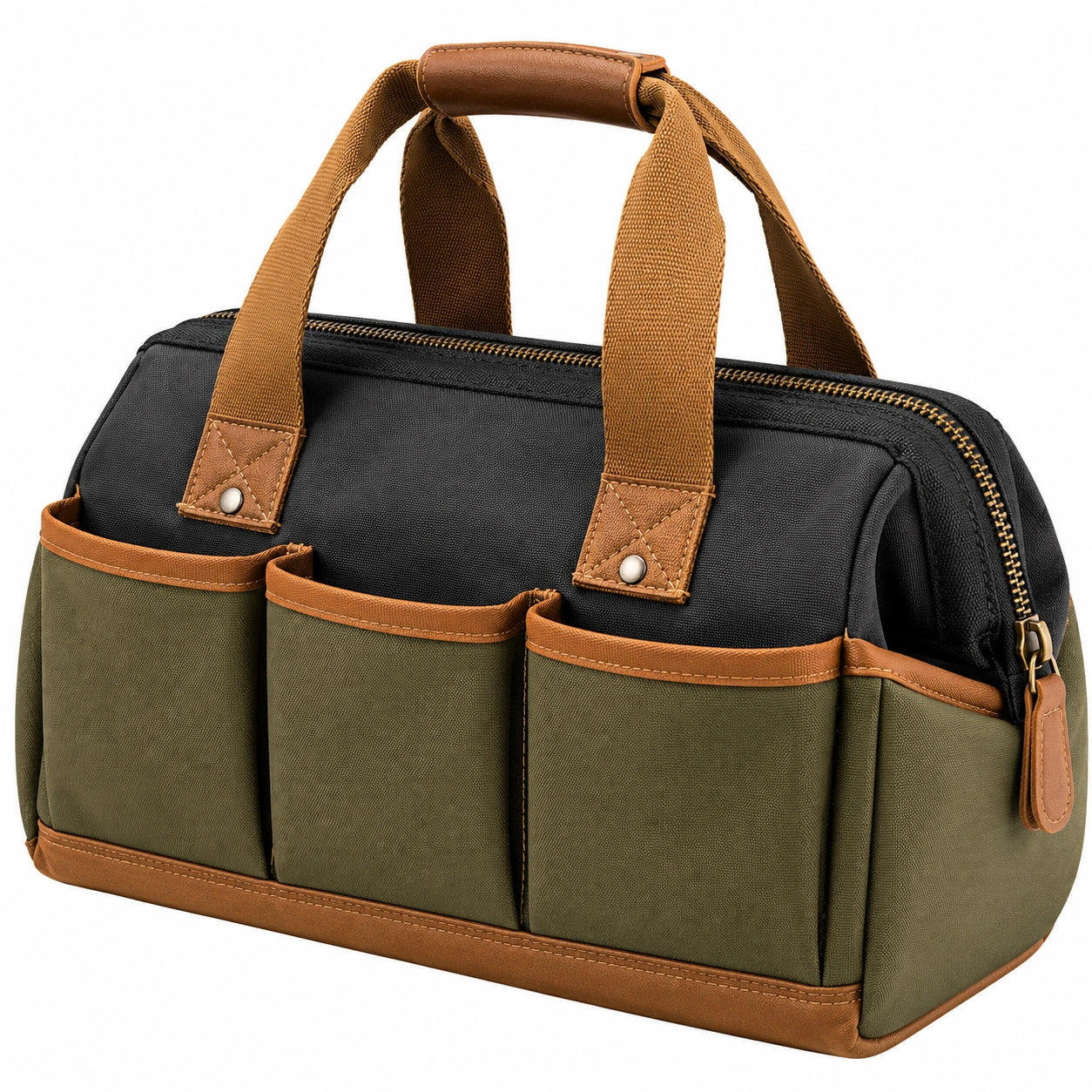 Sac à outils noir et vert avec poignées renforcées