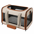 Sac de transport pour animaux beige et marron avec mailles et fermeture éclair