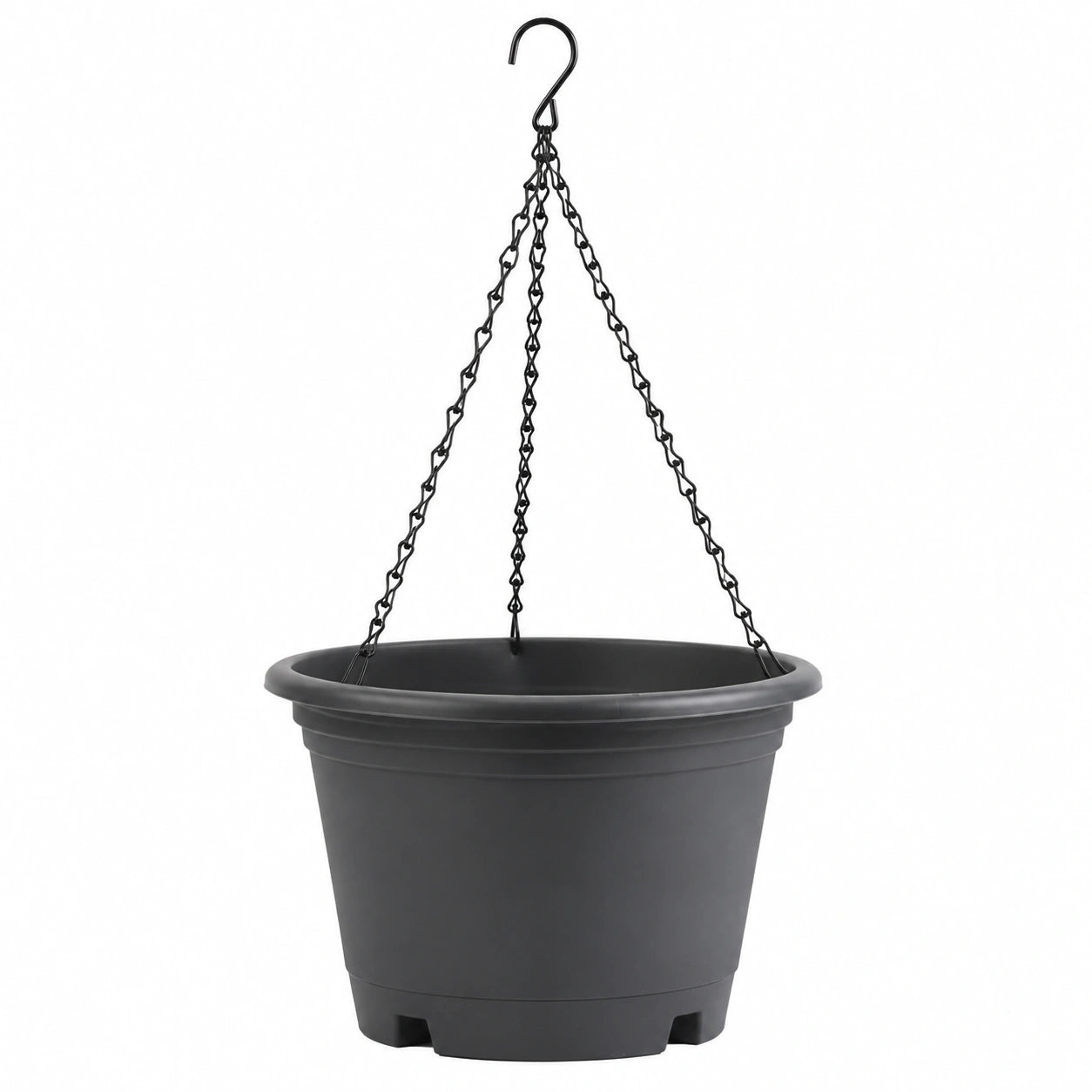 Vaso Sospeso Nero con Catena e Fori di Drenaggio